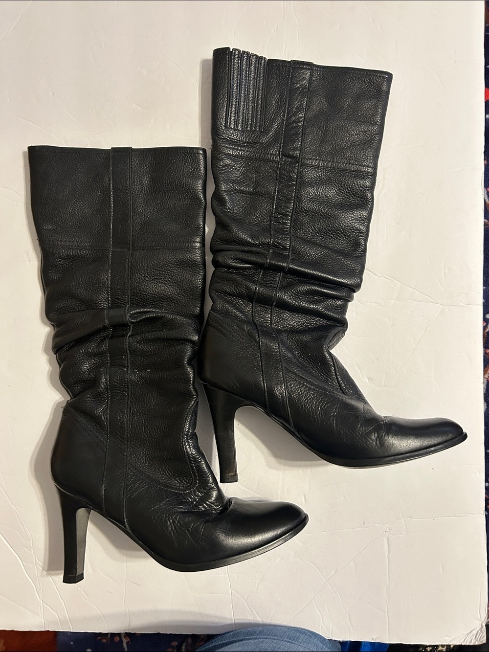 White House Black Market Black Leather Knee-High Heeled Boots